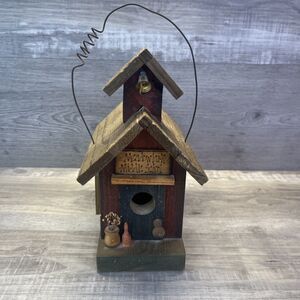 Vintage Rustic Wooden Meadowlark Middle School Decorated Birdhouse Bell Hanger